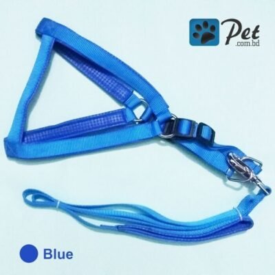 Solid Color Nylon Dog Harness with Leash – Blue (Large)