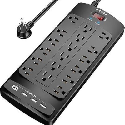 18 Outlets Surge Protector Power Strip – 6 Feet Flat Plug Heavy Duty Extension Cord with 18 Widely Outlets and 4 USB Ports