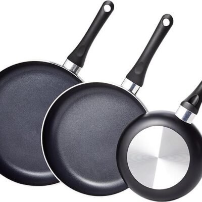 3-Piece Non-Stick Frying Pan Set – 8 Inch, 10 Inch & 12 Inch, Black